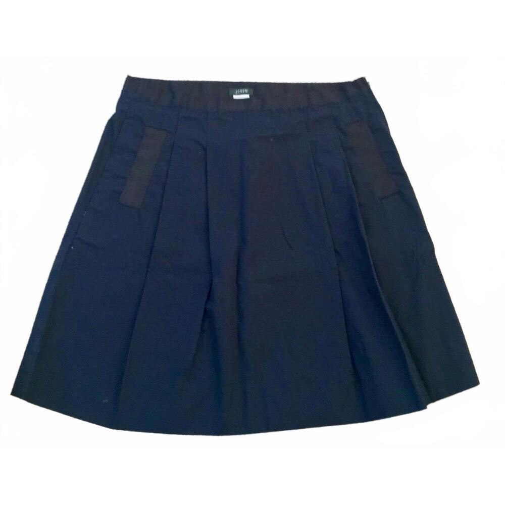 J.CREW J. Crew Navy Blue Nicky Skirt A-Line Pleated 100% Cotton 4 - LN!